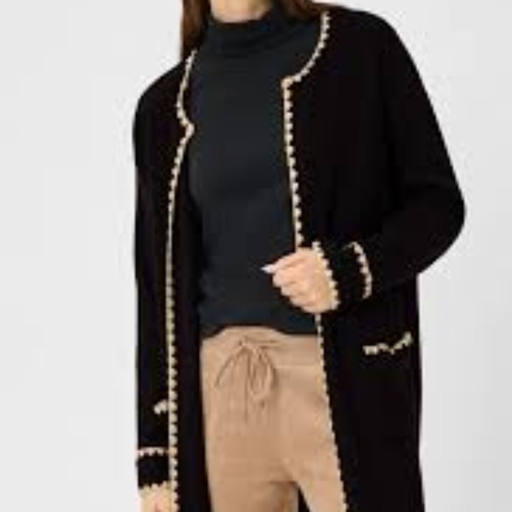 Grace Dane Lewis Black Cardigan with Braided Trim